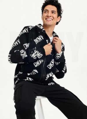 DKNY All Over Logo Sherpa Mont Erkek Siyah | Turkey_D1201