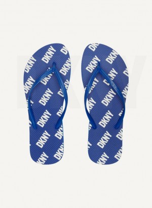 DKNY Allover Logo Parmak arası Terlik Erkek Mavi | Turkey_D0387
