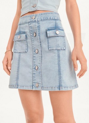 DKNY Button Mini Etek Kadın Açık Açık Mavi | Turkey_D0550