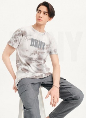 DKNY Cloud Wash Logo Tişört Erkek Gri | Turkey_D0671