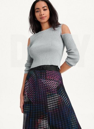 DKNY Crewneck Cut Out Shoulder Kazak Kadın Gri | Turkey_D1967