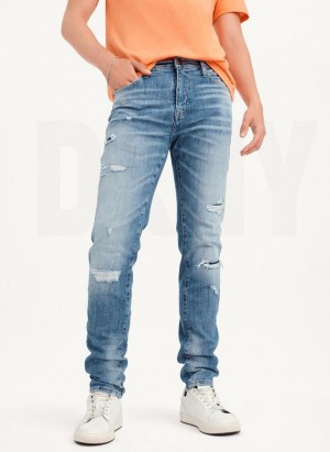 DKNY Destructed Denim Kot Pantolon Erkek Açık Mavi | Turkey_D1444