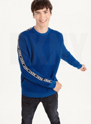 DKNY Directional Quilting Crewneck Tişörtü Erkek Koyu Mavi | Turkey_D0605