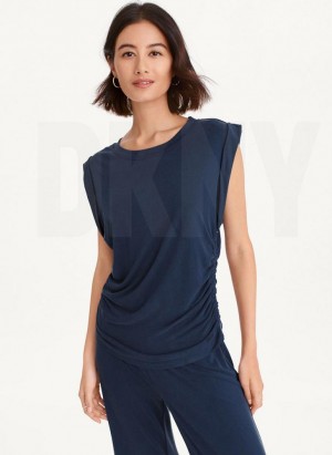DKNY Flange Sleeve With Side Ruching Atlet Kadın Lacivert | Turkey_D1644