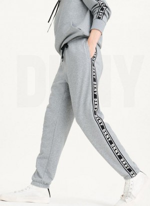 DKNY French Terry Taped Logo Pantolon Erkek Gri | Turkey_D1764