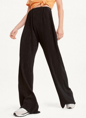 DKNY High Waisted Pileli Flare Pantolon Kadın Siyah | Turkey_D1121
