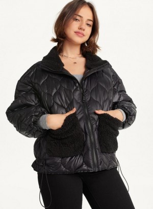 DKNY Kapitone With Sherpa Pockets Kaban Kadın Siyah | Turkey_D0426