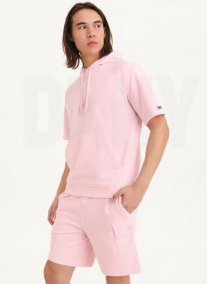 DKNY Kısa Sleeve Pigment Dye Hoodies Erkek Pembe | Turkey_D0492