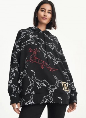 DKNY Lunar New Year Hoodies Kadın Siyah | Turkey_D0824