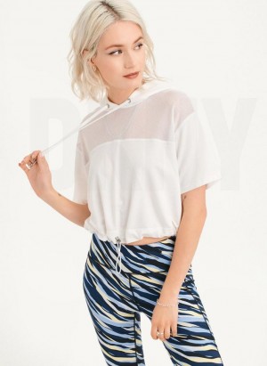 DKNY Mesh Blocked Kısa Sleeve Hoodies Kadın Beyaz | Turkey_D0974