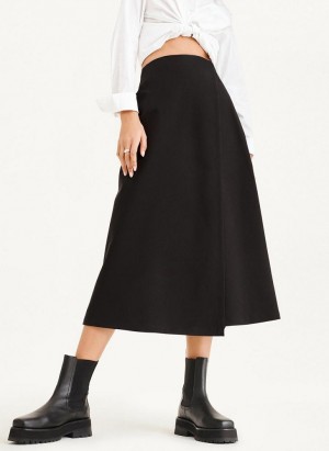 DKNY Midi Faux Wrap Etek Kadın Siyah | Turkey_D1559