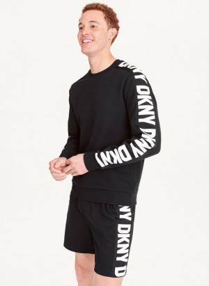 DKNY Oversized Logo Sleeve Crew Tişörtü Erkek Siyah | Turkey_D0601