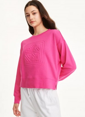 DKNY Pamuklu Jersey Crew With Logo Embossing Tişörtü Kadın Pembe | Turkey_D0676