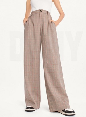 DKNY Plaid Geniş Leg Pantolon Kadın Kahverengi | Turkey_D0755