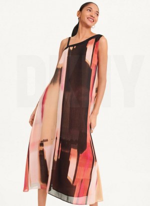 DKNY Printed Chiffon Elbise Kadın Pembe | Turkey_D1022