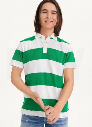 DKNY Rugby Stripe Polo Gömlek Erkek Yeşil | Turkey_D1249