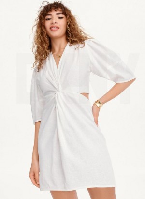 DKNY Side Cut Linen Mini Elbise Kadın Beyaz | Turkey_D0817