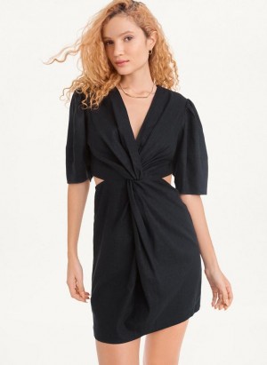 DKNY Side Cut Linen Mini Elbise Kadın Siyah | Turkey_D0470