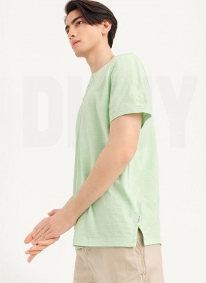 DKNY Slub Jersey Henley Tişört Erkek Yeşil | Turkey_D1852