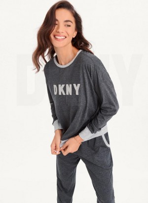 DKNY Top And Jogger Sleep Set Pijama Kadın Gri | Turkey_D0444
